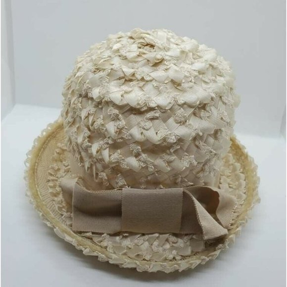 Vintage Union Made Woven Straw Cream Womens Ladies Hat Size 6 - Picture 5 of 8